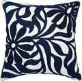 Alysheer Farmhouse Floral Leaves Embroidered Decorative Throw Pillow Cover 18x18 inches, Boho Tufted Flowers Embroidery Pattern Chic Cotton Cushion Case for Couch Bed Sofa Living Room(Navy Blue)-Ruum Studio Home