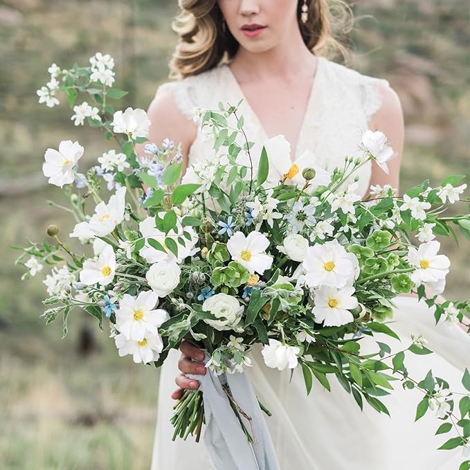 IPOPU White Daisy Flowers Artificial Cosmos 5PCS White Fake Wildflowers 24.5" Silk Flowers with Stems for Home Decor Indoor Artificial Daisies for Wedding Bouquets Floral Craft-Ruum Studio Home