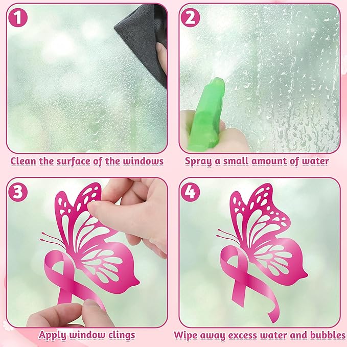 9 Sheets Breast Cancer Awareness Window Clings, 77 Kinds of Pink Window PVC Stickers for Pink Ribbon Decorations, Hope Fight Cancer Theme Windows Decals for Glass Home Decor Supplies-Ruum Studio Home