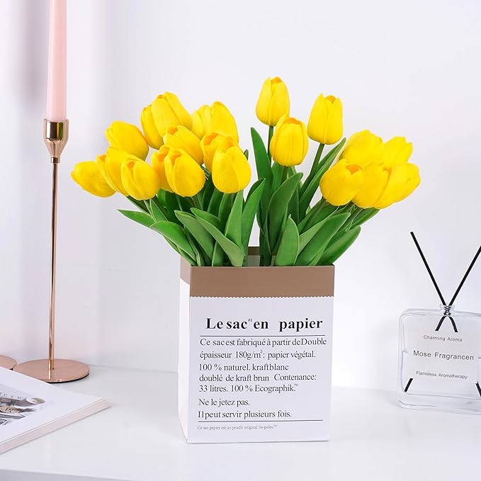 20pcs Yellow Artificial Tulip Fake Flower 12.9 Inch Spring Mother's Day Easter Gift for Home Kitchen Wedding Decoration-Ruum Studio Home