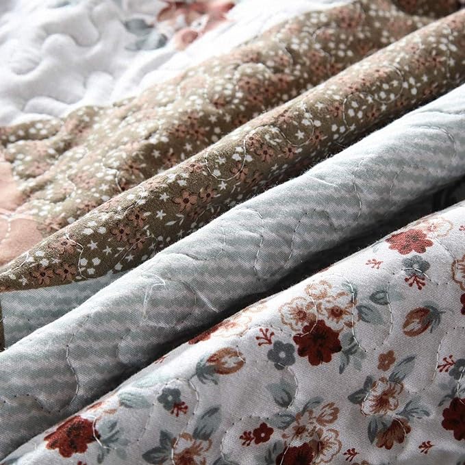 NEWLAKE Quilt Bedspread Sets-Checkered Floral Reversible Coverlet Set,King Size-Ruum Studio Home