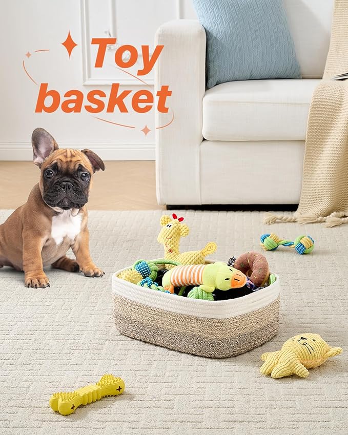Small Woven Basket, 13.5 x 9.5 x 5 Inches, Storage Basket for Organizing, Cute Small Rope Shelf Closet Cube Storage Bins Baskets for Shelves, Dog Toy Gift Baskets Empty, 3 Pack Gradient Brown-Ruum Studio Home