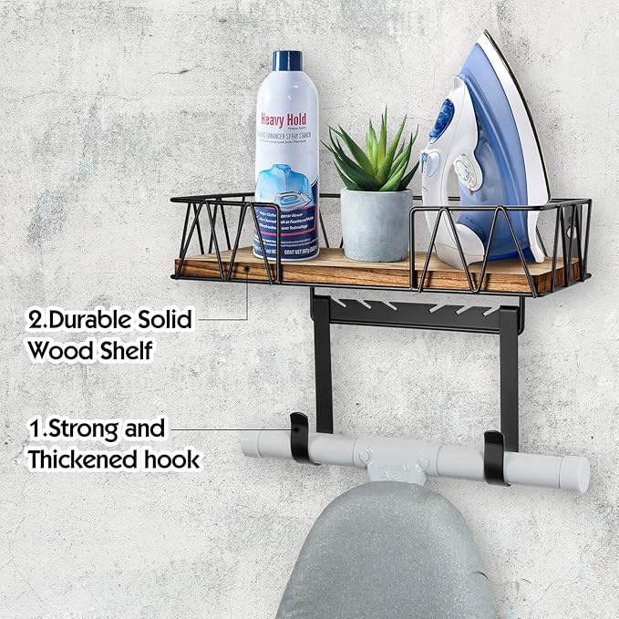 TJ.MOREE Ironing Board Holder Wall Mount - Laundry Room Iron and Ironing Board Hanger Laundry Room Decor Organization and Storage (T&V Shaped)-Ruum Studio Home
