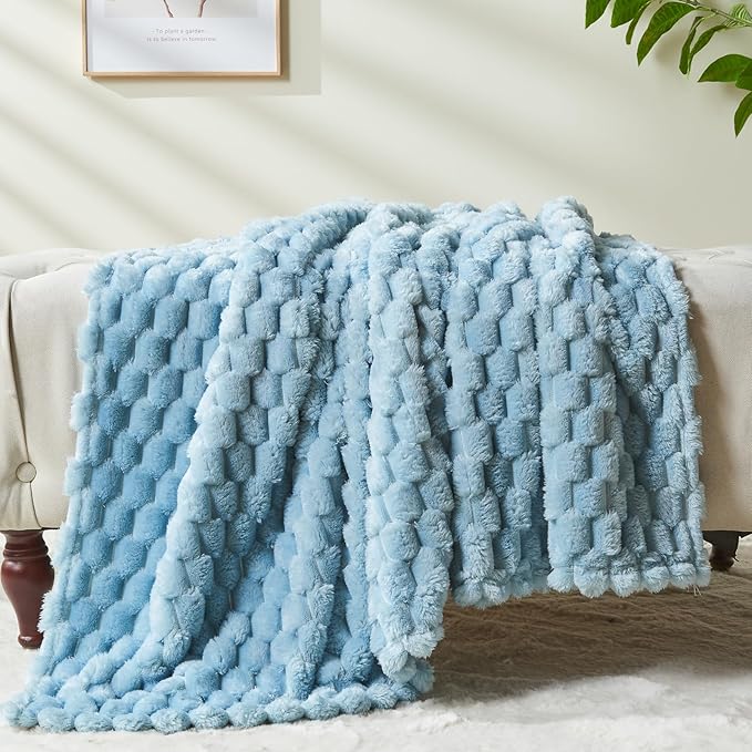 NEWCOSPLAY Super Soft Twin Blanket Blue Premium Silky Flannel Fleece 3D Clouds Stylish Jacquard Lightweight Bed Blanket All Season Use 350GSM (Blue, Twin(60"x80"))-Ruum Studio Home