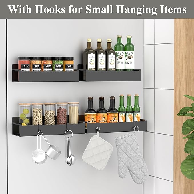 4 Pack Magnetic Spice Rack Organizer for Refrigerator and Oven, Black Fridge Organizers and Storage for Kitchen-Ruum Studio Home