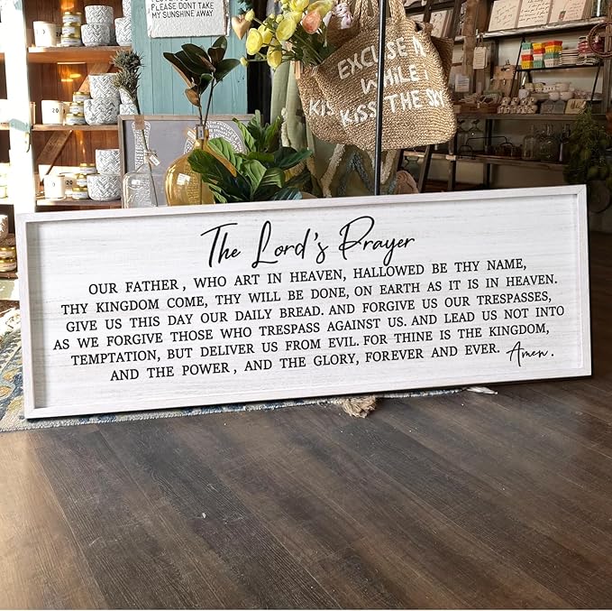 Our Father Prayer Bible Verse Framed Wall Art, 40''×15'' Rustic Religious Christian Lords Prayer Sign for God Jesus Christ Prayer, Horizontal Holy Inspirational Catholic Scripture Decor-Ruum Studio Home