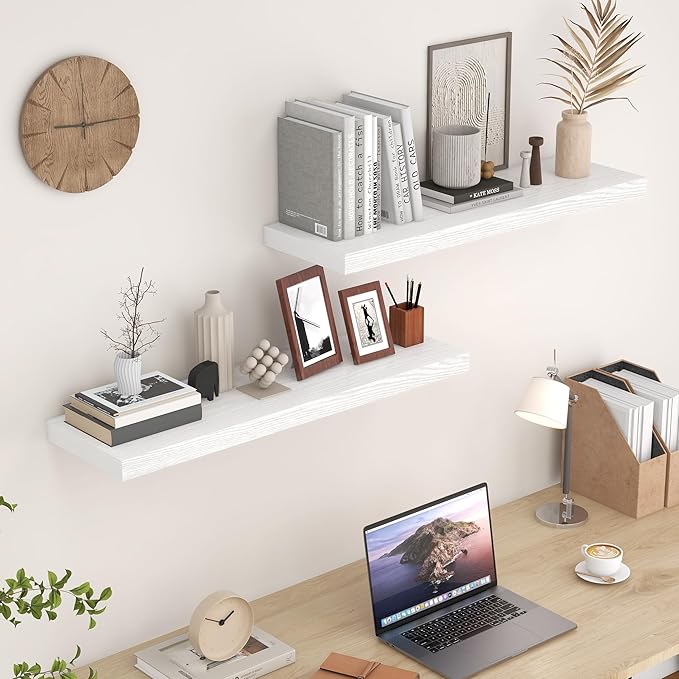 Fun Memories White Floating Shelves 36 Inch Long, 9 Inch Deep Wall Shelves Set of 2, 36 x 9 Floating Shelf for Wall, Rustic Wood Floating Shelves for Kitchen, Living Room, Bedroom-Ruum Studio Home