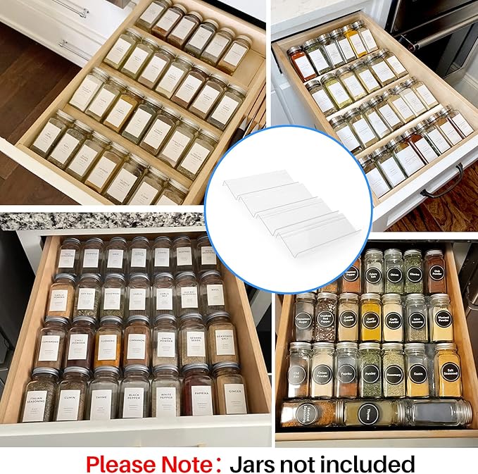 MIUKAA Clear Acrylic Spice Drawer Organizer, 4 Tier Seasoning Jars Drawers Insert, Kitchen Spice Rack Tray for Drawer/Countertop (Jars not included)-Ruum Studio Home