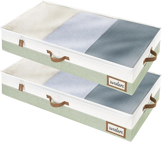 StorageWorks Large Under Bed Storage Containers with Handles and Label Holder, 2 Pack Ultra-thick Fabric Underbed Bins, Closet Organizer for Clothes, Blankets, Sweater-Ruum Studio Home