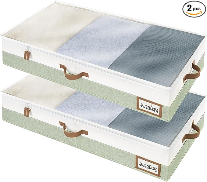StorageWorks Large Under Bed Storage Containers with Handles and Label Holder, 2 Pack Ultra-thick Fabric Underbed Bins, Closet Organizer for Clothes, Blankets, Sweater-Ruum Studio Home