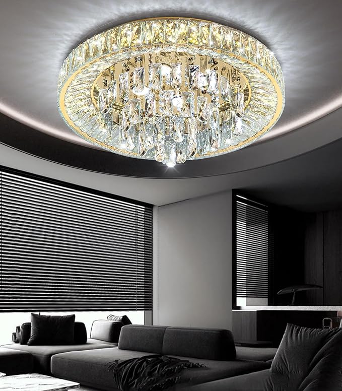 23.6'' Modern Crystal Chandeliers LED Dimmable Flush Mount Ceiling Chandeliers for Living Room Entrance Foyer Bedroom Gold-Ruum Studio Home