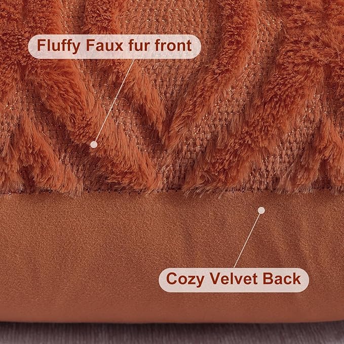 decorUhome Fall Throw Pillow Covers 18x18 Inch Set of 2, Soft Plush Decorative Faux Fur Rust Solid Couch Pillow Covers, Accent Farmhouse Neutral Square Euro Pillow Cases for Sofa Bed Living Room-Ruum Studio Home