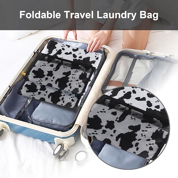 Femuar Laundry Bag Backpack Durable Laundry Bag with Shoulder Straps and Mesh Pockets Portable Laundry Dirty Clothes Hamper Bag for College Dorm (Cow Print)-Ruum Studio Home