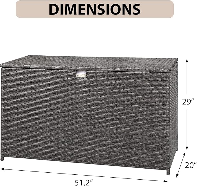 Super Patio Outdoor Patio Storage Box Waterproof, 120 Gallon Large Deck Box Wicker Storage Bin for Cushions, Garden Tools, Gray-Ruum Studio Home