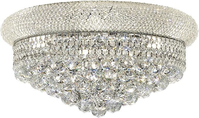 9-Light Crystal Flush Mount Chandelier Ceiling Light Fixture for Living Room Dining Room Bedroom Foyer Entryway Hallway Closet Bathroom (Chrome D22)-Ruum Studio Home