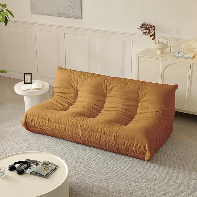 Luxury Sofa Couch Chair, Lazy Floor Seating, Fireside Bean Bag Chair, Ergonomic Tatami Sofa Lounger for Living Room, Bedroom, Office, 3 Seat, Brown-Ruum Studio Home
