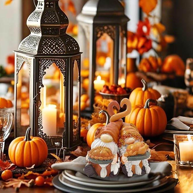 Fall Gnome Decor, Resin Thanksgiving Gnomes for Fall Decoration Indoor Home, Small Autumn Gnome Figurines with Pumpkin Pie and Turkey for Autumn Harvest-Ruum Studio Home