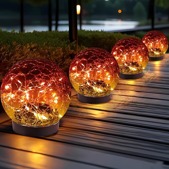 Solar Globe Lights Outdoor Waterproof - Cracked Glass Ball Lights for Garden, Patio, Yard, Lawn and Backyard Decor - Decorative Orbs for Outside-Ruum Studio Home
