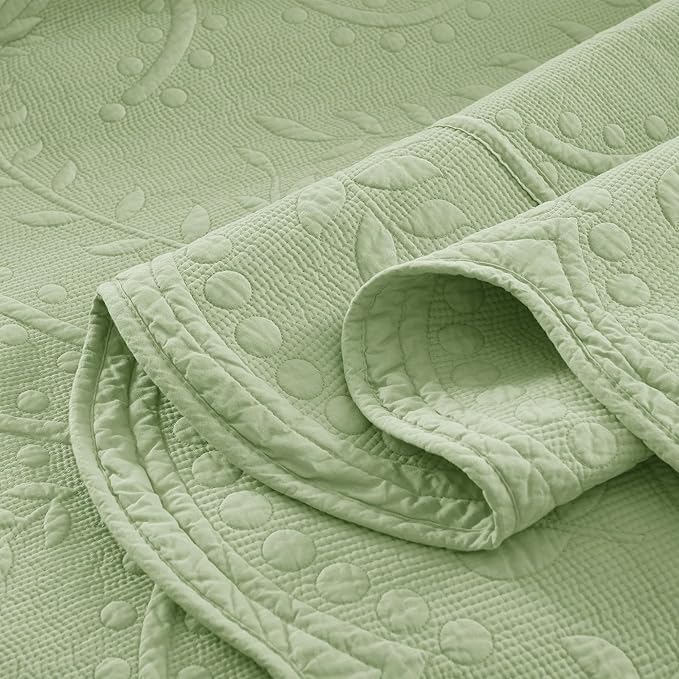 MarCielo 3-Piece 100% Cotton Oversized Bedspread Lightweight Quilt Coverlet Embroidery Farmhouse Bedding Set (TX Pale Green, Oversized Queen (100"x106"))-Ruum Studio Home