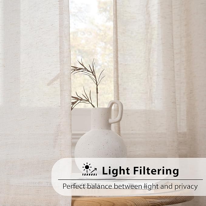 FMFUNCTEX Linen Sheer Curtains for Bedroom, Taupe Curtains 84 inches Long for Living Room, Brown Farmhouse French Flax Blend Window Draperies, Rod Pocket 2 Panels Set-Ruum Studio Home