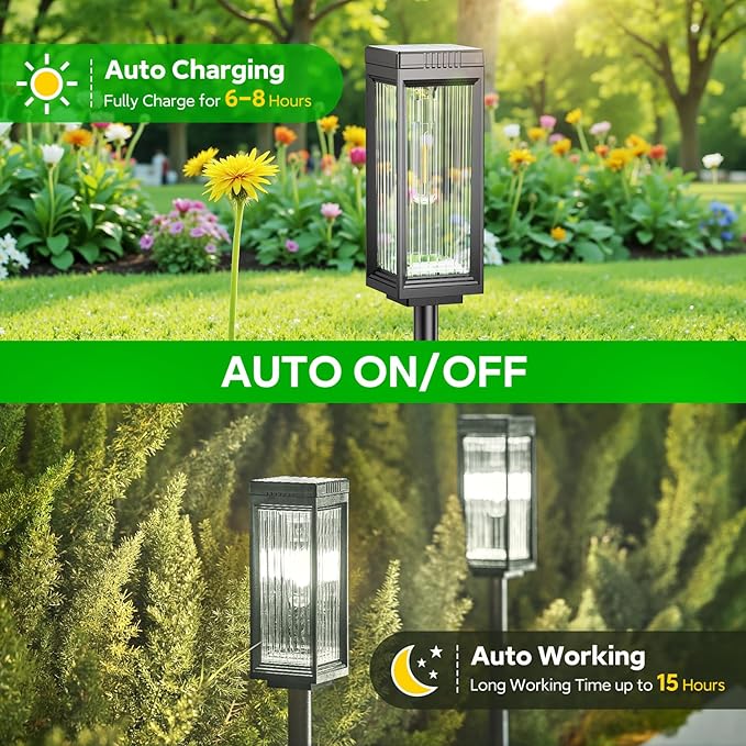 Solar Pathway Lights Outdoor, 4 Pack Upgraded Solar Lights Outdoor Waterproof, Bright Up to 15 Hrs Auto On/Off Garden Light for Yard Patio Lawn Path Walkway Driveway Outside Decor(Cool White)-Ruum Studio Home