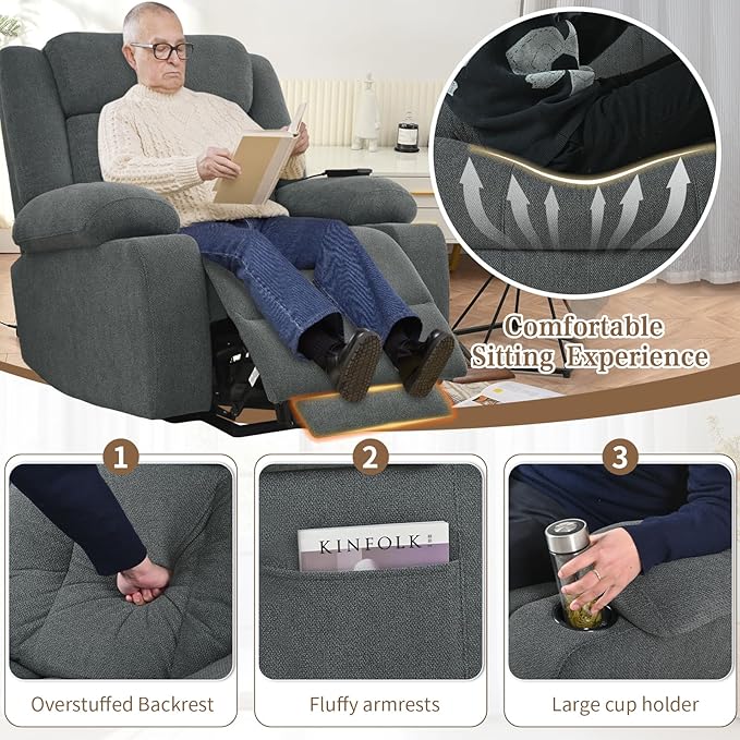 Oversize Power Lift Recliner Chair for Big and Tall with Extended Footrest, Large Electric Lift Chairs, 400lbs Capacity, Remote Control, Cup Holders & Side Pockets-Ruum Studio Home