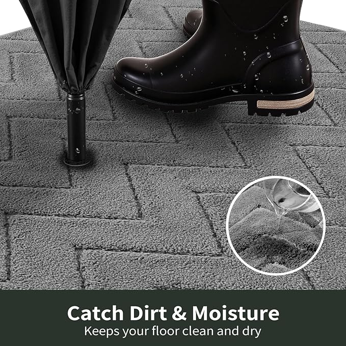 Stiio Dirt Trapper Door Mat 32x47 Inches, Front Doormat Indoor Outdoor Entrance Low Pile, All-Season, All-Weather Absorbent Entry Rug, Washable Non Slip Rug for Entryway, Grey-Ruum Studio Home