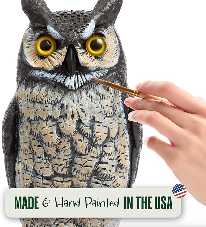 Dalen Large Fake Owl Decoy to Scare Birds Away - Garden Scarecrow Provides Natural Pest Control - 16" Tall - Great Horned Owl-Ruum Studio Home