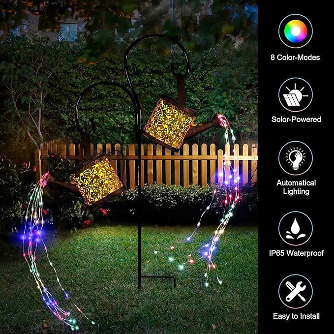Merear Solar Watering Can Lights Outdoor with 8 Multi-Color Changing Modes, IP65 Waterproof Landscape Light Garden Decor, One Pole Two Lights Outside Decorations for Lawn, Backyard, Patio, Chrismas-Ruum Studio Home