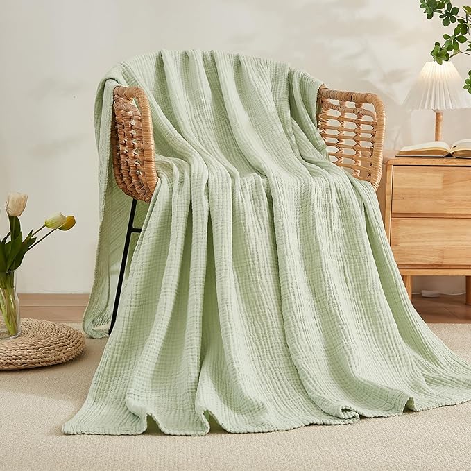 EMME Cotton Blanket Queen Size for Bed Soft Large Muslin Bed Blankets 90"x90" Lightweight Breathable All Season Gauze Blanket, Mint Green-Ruum Studio Home