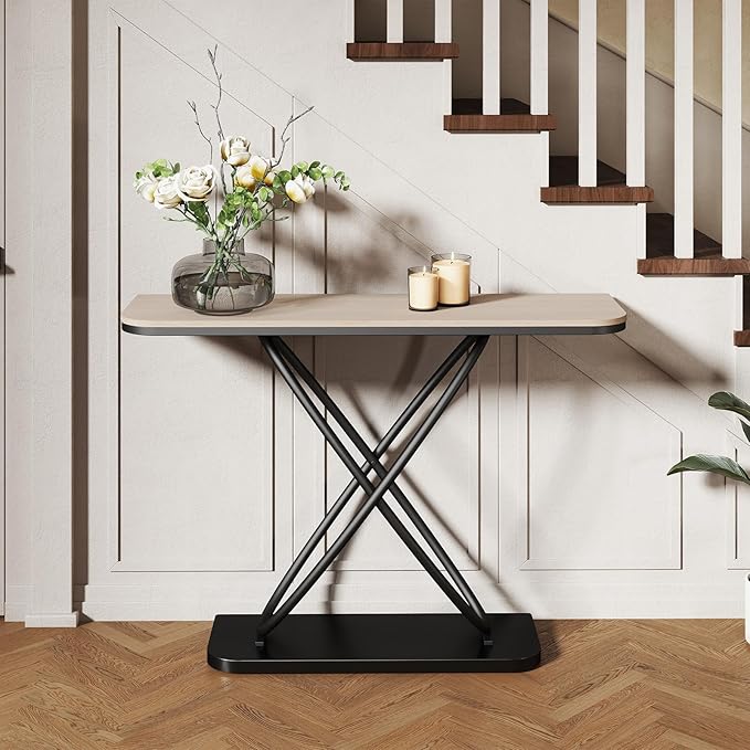 BECHAEO Farmhouse Narrow Console Table for for Living Room, 47.4" Rustic Narrow Entryway Table, Sofa Tables Behind Couch, Industrial Wooden Accent Tables for Hallway Foyer Warm Gray-Ruum Studio Home