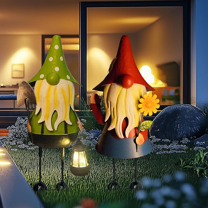 HONGLAND Solar Metal Gnome Yard Art -18 Inch Garden Gnomes Statues Outdoor Decor with Solar Lantern Lights -3D Outdoor Figurines for Patio Yard Lawn Porch Ornament Gardening Gifts-Ruum Studio Home