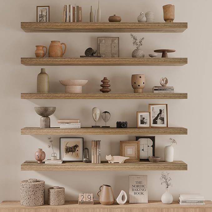 48 Inch Floating Shelves, 8 Inch Deep Floating Shelves for Wall, 5 Tier Hanging Wall Shelf with Invisible Brackets, Wall Mounted Display Shelves for Bathroom, Bedroom, Living Room,5 Tier-Ruum Studio Home