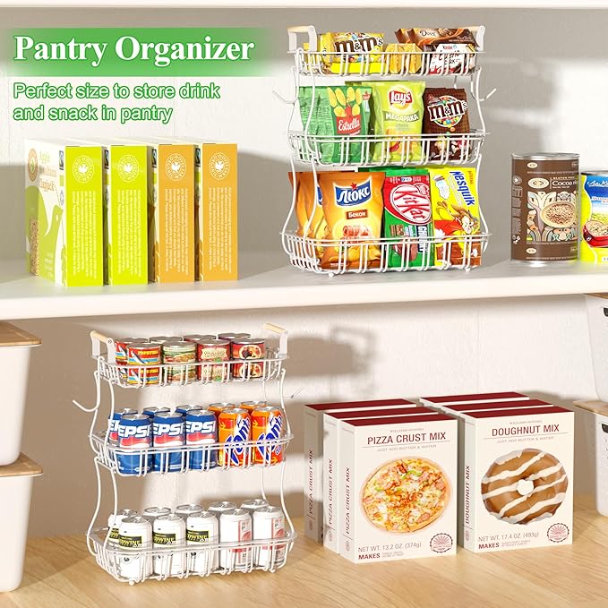 3 Tier Fruit Basket with 2 Banana Hooks, Large Capacity Multifunctional Detachable Sturdy Fruit Bowl with Wooden Handle Mesh Top for Kitchen Counter, for Bread Snacks Vegetables Produce, White-Ruum Studio Home