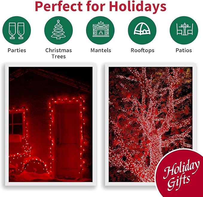 60 Count Red -String Lights - LED Christmas Lights, Mini led Lights for Indoor Outdoor Home Holiday Party Wedding Independence Day Decoration-Ruum Studio Home
