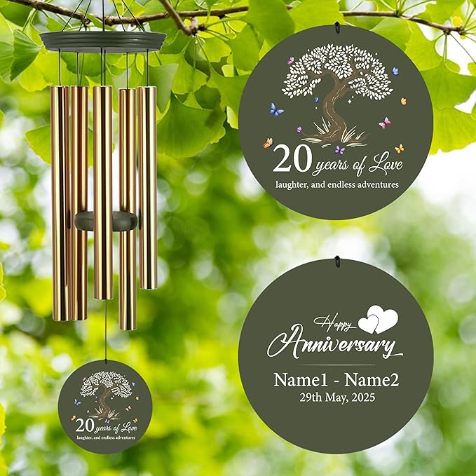 ASTARIN 20th Wind Chimes for Couple, Personalized Wind Chimes for Anniversary, Couple Gifts for Keepsake, Deep Tone Windchime Romantic Gift for Women Men-Ruum Studio Home