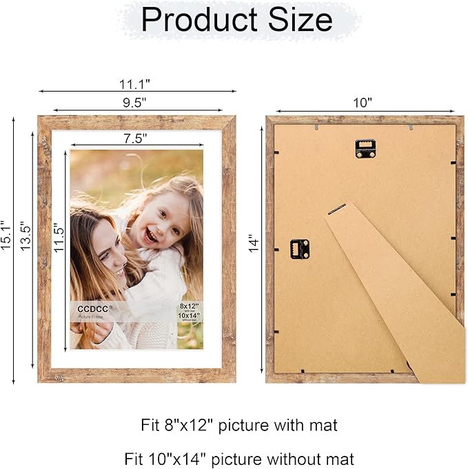 10x14 Picture Frame Set of 4, 10 x 14 Wood Photo Frames with Mat for 8x12 or 30x40cm Diamond Painting Art, Wooden Frame with Real Glass Cover for Wall and Tabletop Display,Brown-Ruum Studio Home