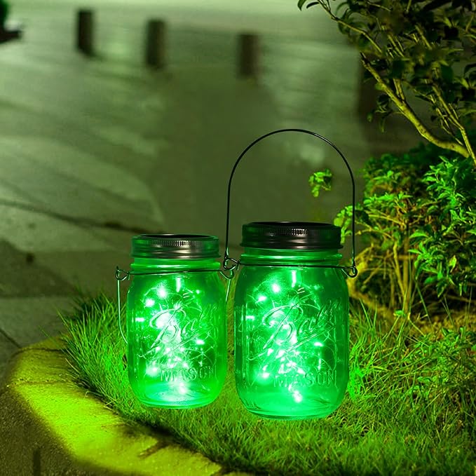 ZNYCYE Solar Mason Jar Lights, 12 Pack 30 LED Fairy Firefly Mason Jar Lids Outdoor Waterproof String Lights with Hangers(NO Jars) for Regular Mouth Jars Patio Garden Yard Wedding Decoration - Green-Ruum Studio Home