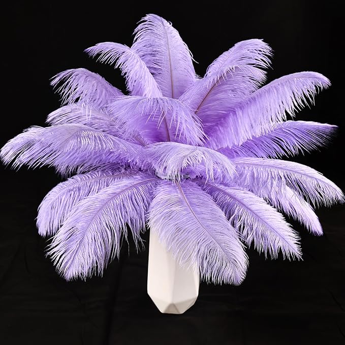 THARAHT Lavender Ostrich Feathers 12pcs Natural Bulk 8-10Inch 20cm-25cm for Crafts Wedding Party Centerpieces Flower Arrangement Easter Gatsbi and Home Decoration Feather-Ruum Studio Home