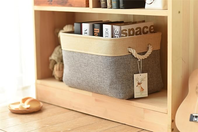 TheWarmHome Storage Basket - 15.7L×11.8W×8.3H 1 Pack Large Baskets for Organizing Shelves, Storage Bins for Clothes Book Shelf Home Fabric Storage Cubes (Gold and Grey)-Ruum Studio Home
