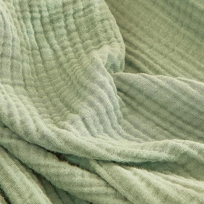 EMME Cotton Muslin Blanket King Size - Soft, Breathable Layering Blanket, 108"x90", All Season Gauze, Sage Green-Ruum Studio Home