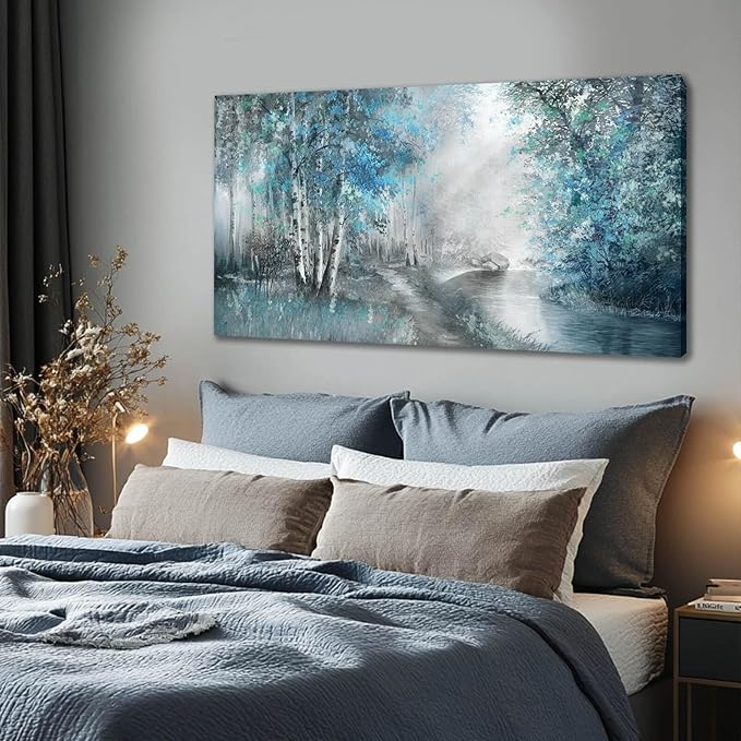 SOUGUAN Landscape Art Posters Blue Pictures Wall Decor Grey Forest Wall Prints Botanical Artwork for Dining Room Bedroom 20"x 40" Contemporary Wall Art-Ruum Studio Home