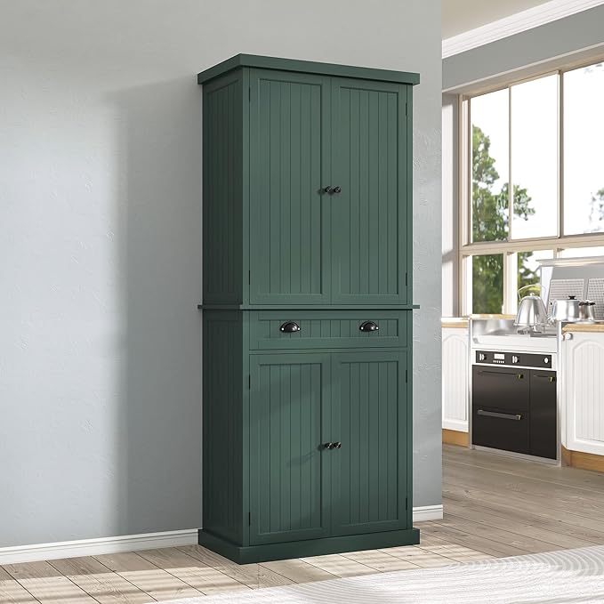 ARTPOWER 72" Tall Kitchen Pantry Storage Cabinet with Drawer and Adjustable Shelves, Pantry Cabinet for Kitchen, Bathroom or Hallway, Green-Ruum Studio Home