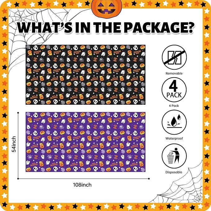 ATFUNSHOP 4 Packs Halloween Tablecloth Disposable Table Cover 54X108 Halloween Decorations Kids Birthday Party Decor for Kids, Spooky Waterproof Spillproof Table Cloth - Perfect for Dinner-Ruum Studio Home