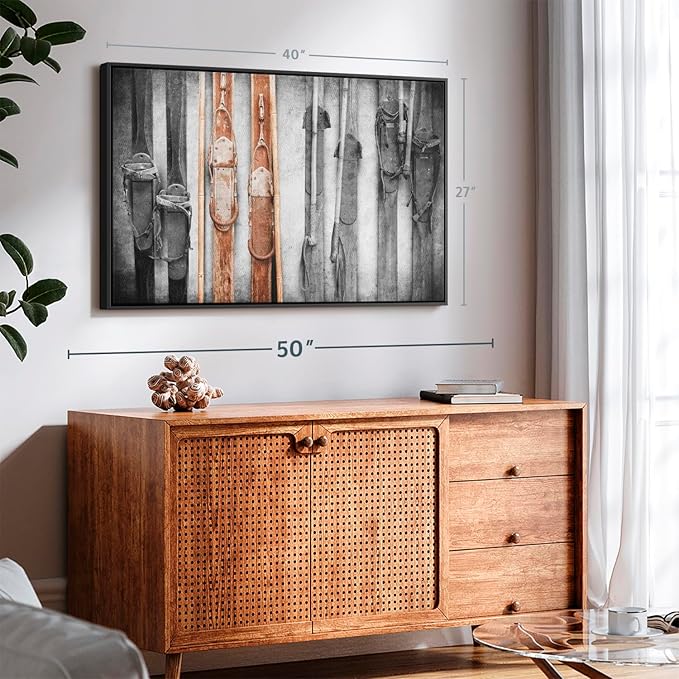 ElephantStock Ski Collection Wall Art - Horizontal Framed Canvas - 1-Piece Bathroom Wall Decor - Photography sports Canvas Print - Brown and Black Decor for Wall - 40" X 27"-Ruum Studio Home