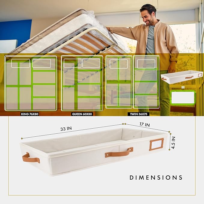 HOMELUX THEORY 2pc Low Profile Under Bed Storage Containers, Thin Under Couch Storage Organizer with Bins & Lids, Underbed Storage Box Ideal for Seasonal Clothes, Blankets, Fabric & Shoes (Ivory)-Ruum Studio Home