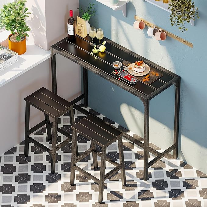 ODK 47 Inch Outdoor Bar Table, Patio Counter Bar Height Table with Weather Resistant Waterproof Top for Garden, Hot Tub, Yard, Balcony, Poolside, Indoor (Black)-Ruum Studio Home
