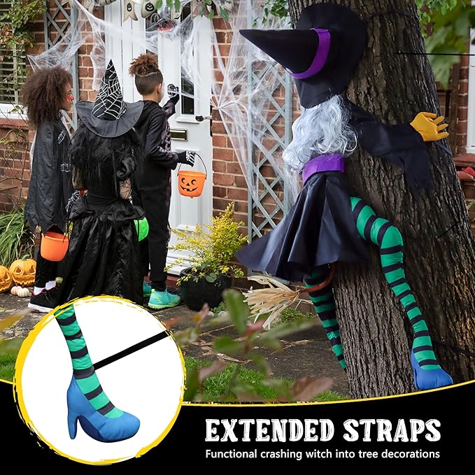 POPGIFTU 63" Crashing Witch Halloween Decoration – Flying Witch on Broom Into Tree Outdoor Yard Prop for Porch, Lawn, Garden, Pillars, Door, or Haunted House Decor-Ruum Studio Home