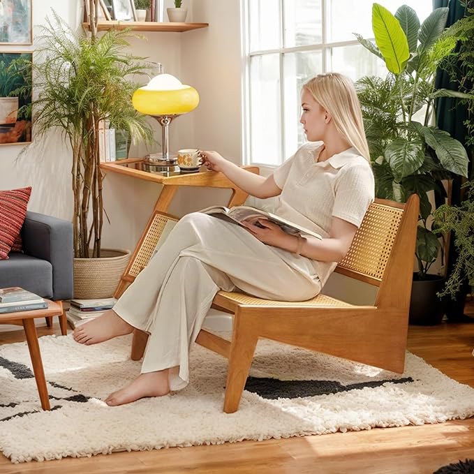 Rattan Chair 2Pcs, Mid Century Modern Accent Chair, Leisurely Reading Chair for Living Room（Wood）-Ruum Studio Home