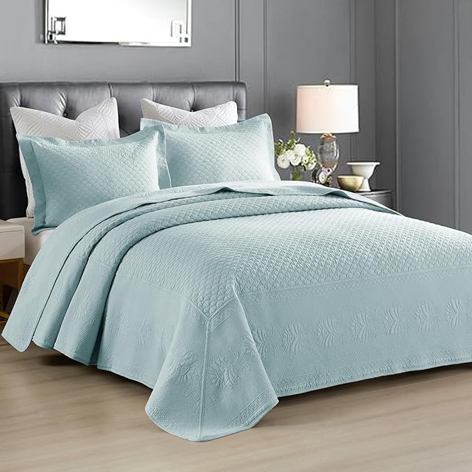 MarCielo 3-Piece 100% Cotton Oversized Bedspread Lightweight Quilt Coverlet Embroidery Farmhouse Bedding Set (TM Mint Green, Oversized King (118"x106"))-Ruum Studio Home
